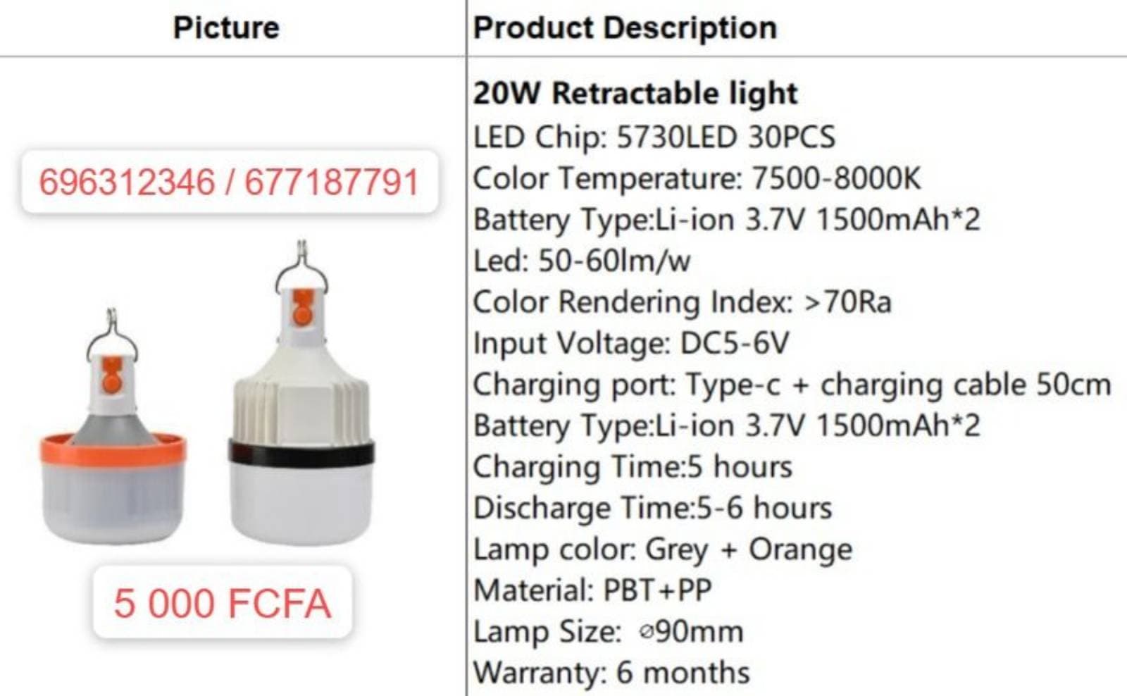 Ampoules rechargeable