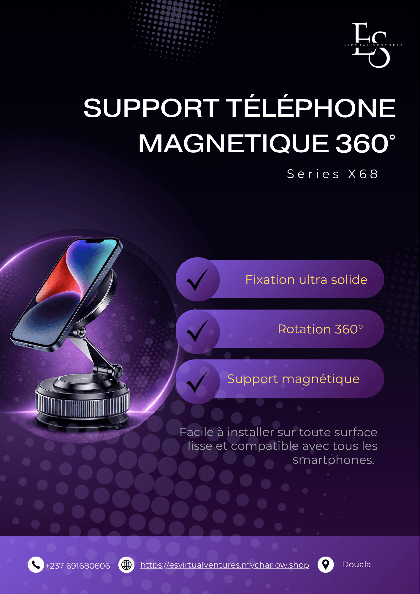 Support Téléphone Magnétique 360°