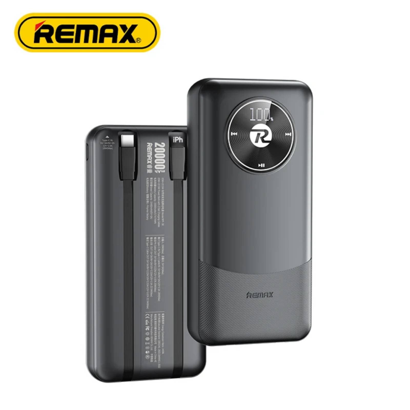 20,000mAh fast charging power bank with Inbuilt cables