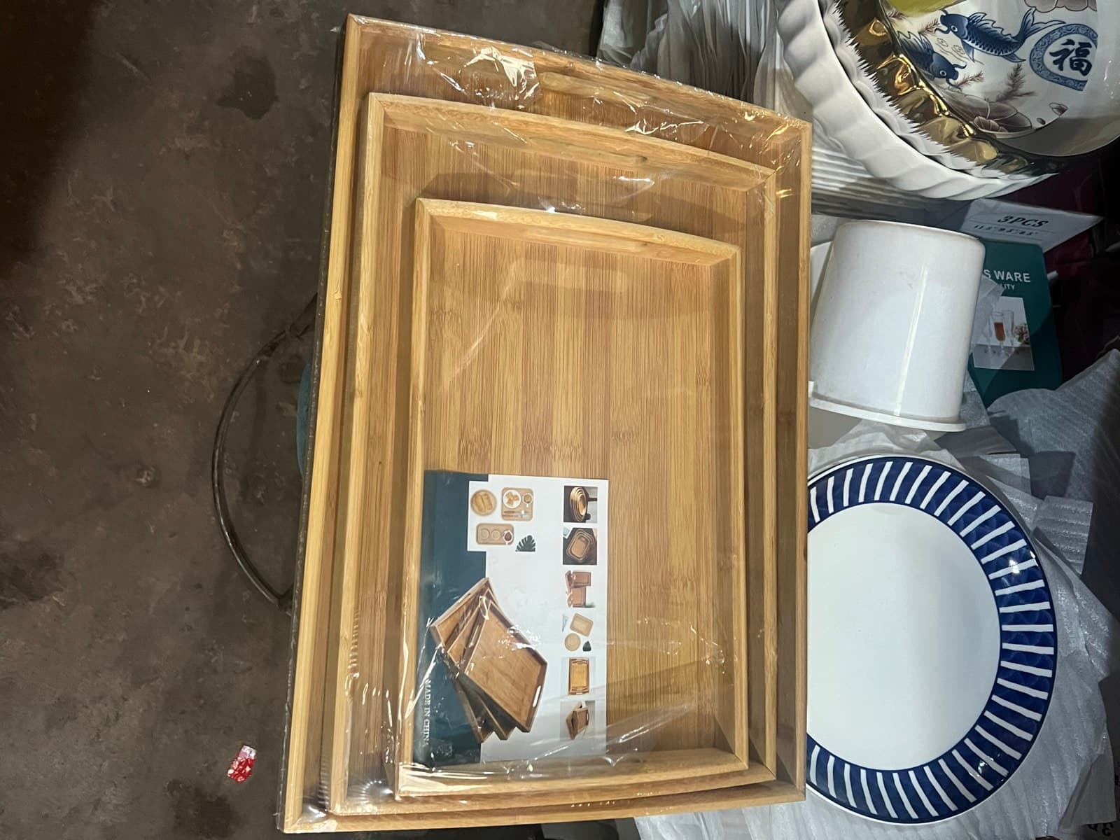 Set of wooden trays