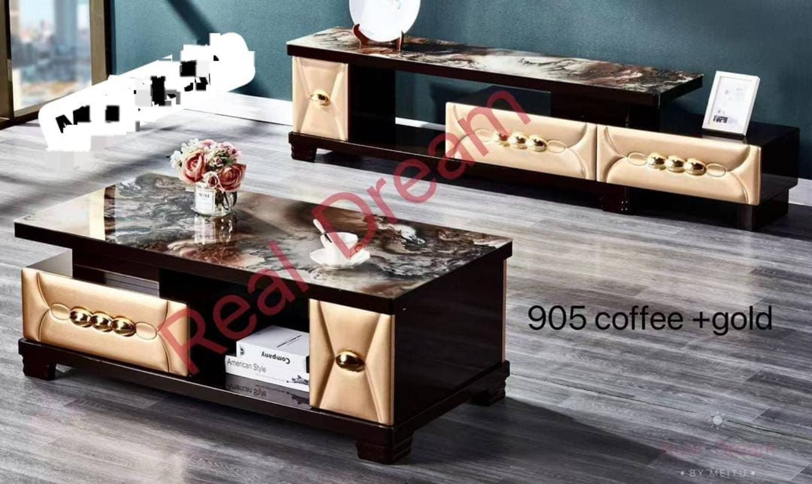 Mabeled center table and TV stand set
